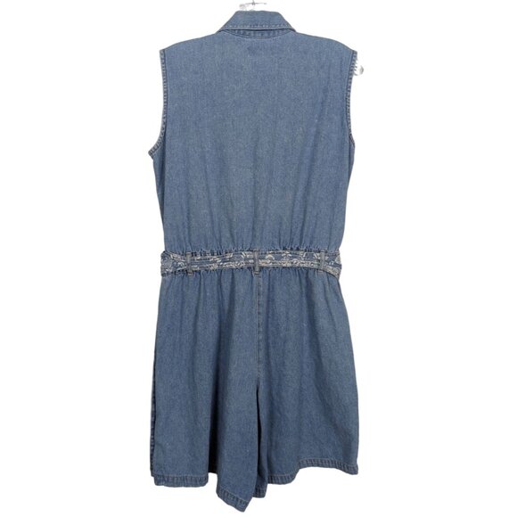 Gloria Vanderbilt Vintage Sleeveless belt elastic waist denim romper‎ jumpsuit S - Picture 3 of 15